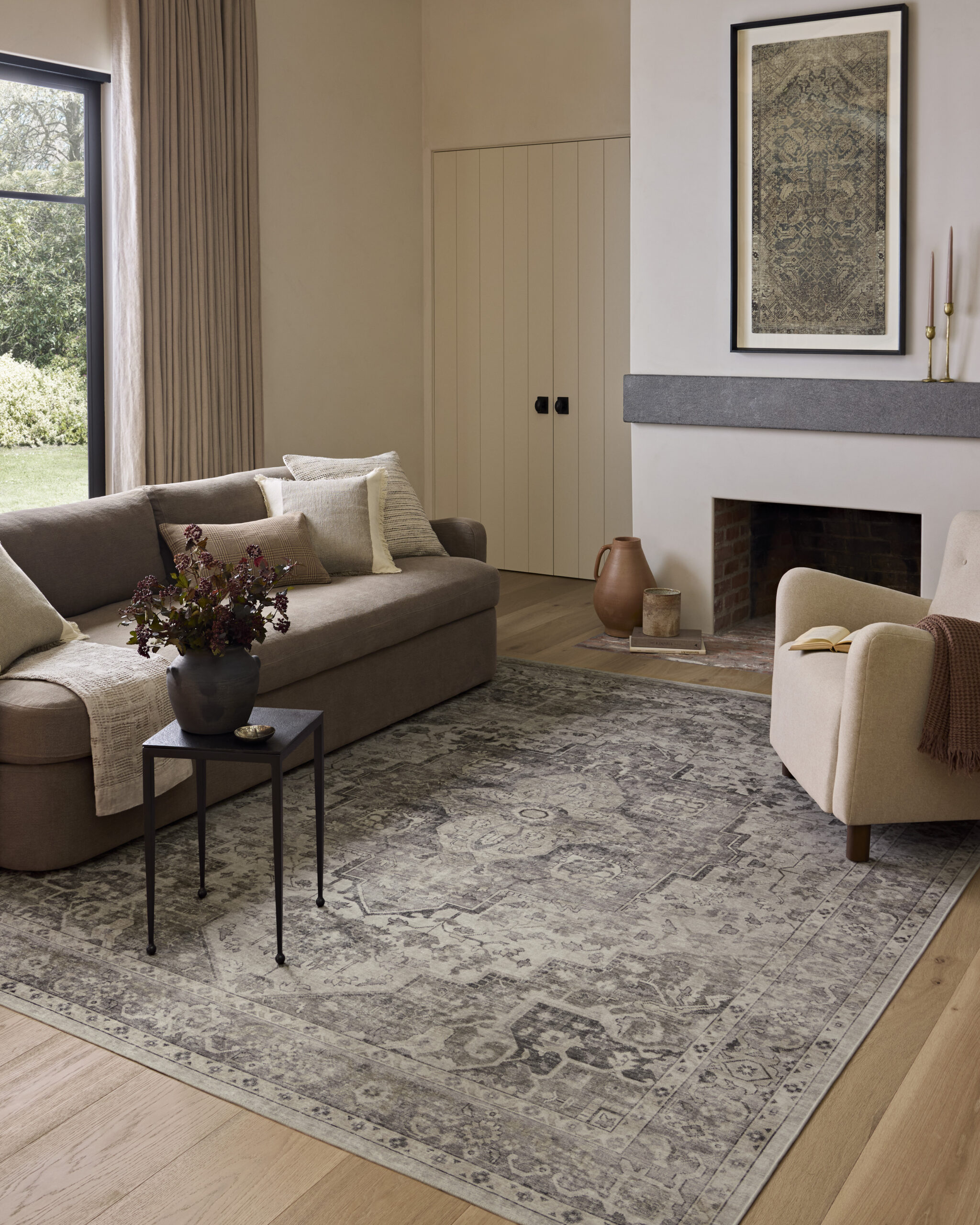 Amber Lewis x Loloi Silver / Natural Rug With Vintage Motifs