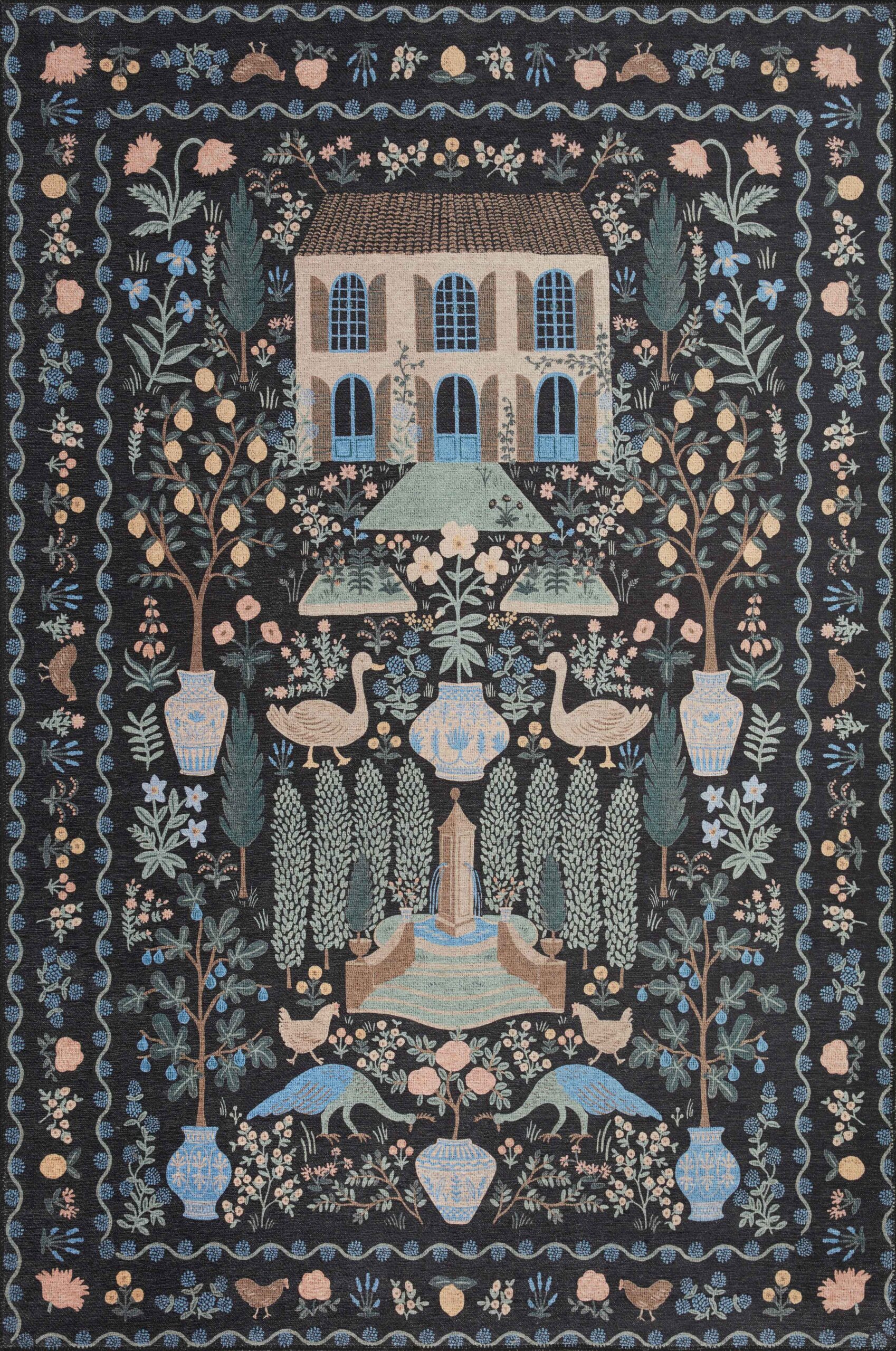 Power-Loomed Rifle Paper Co. x Loloi Menagerie Collection Modern Rug