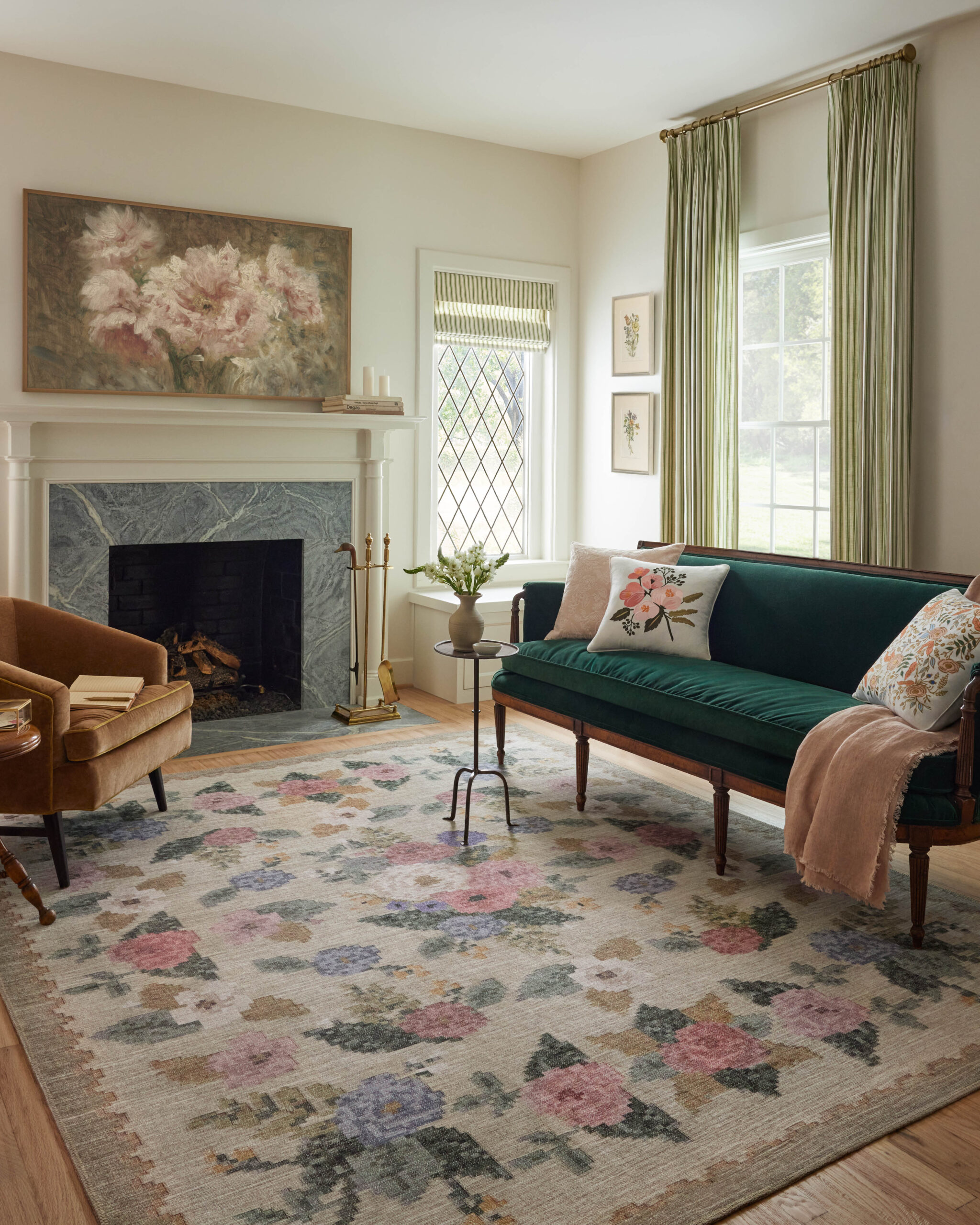 Rifle Paper Co. x Loloi Rosa Collection Floral Motif Beige Rug