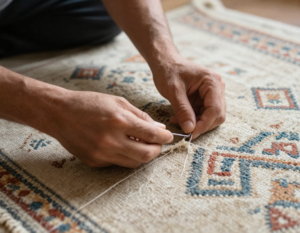 Man repairing rug