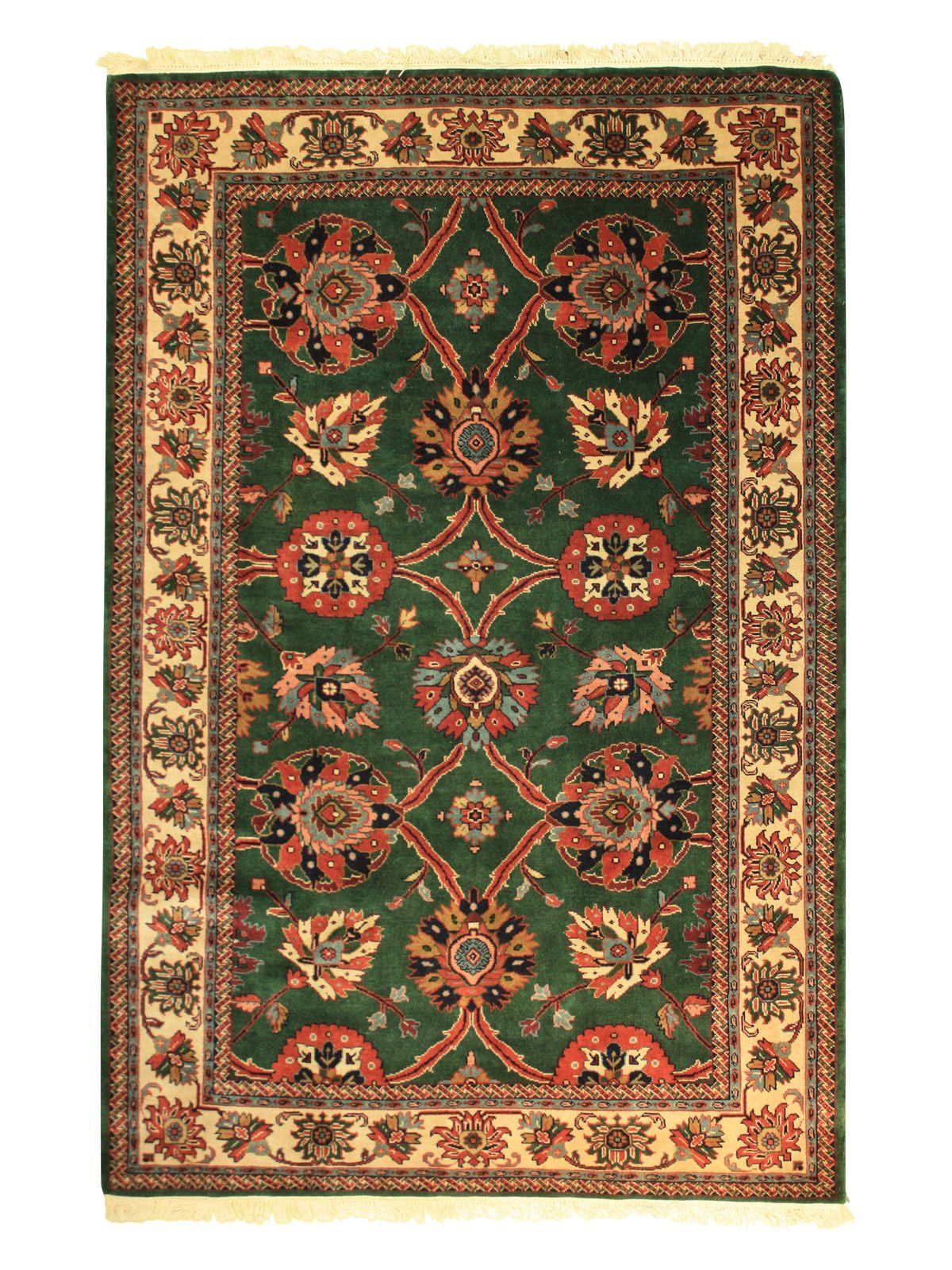 Traditional  Rectangle WOOL Agra Hand Made Green Dk Rug