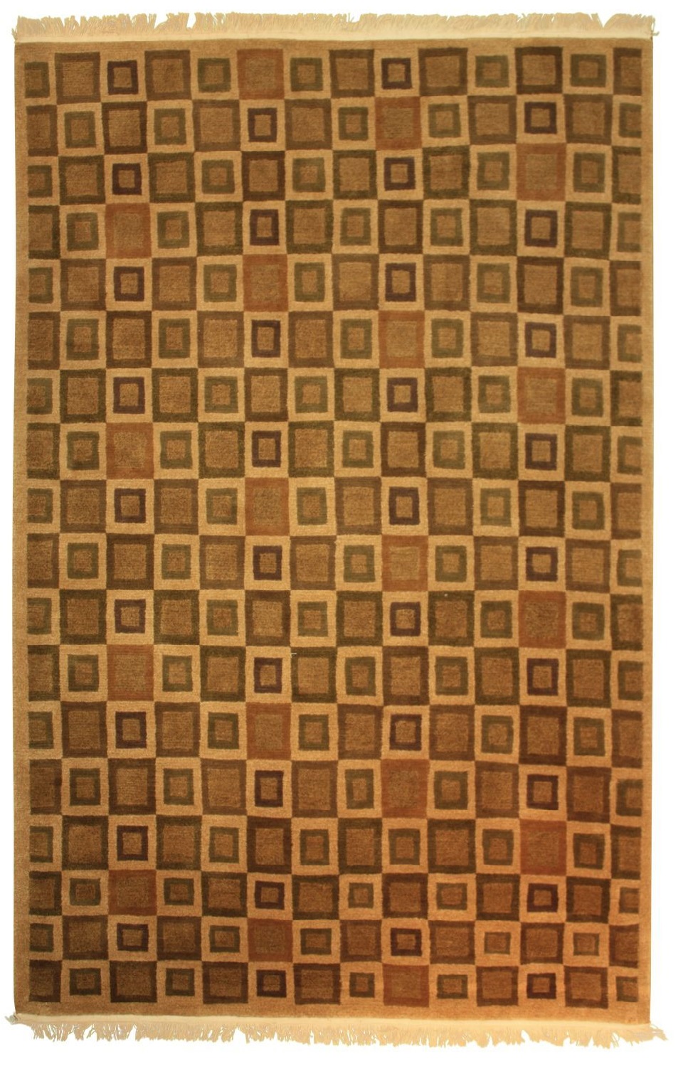 Contemporary  Rectangle WOOL Tibetan Hand Made Gold Rug