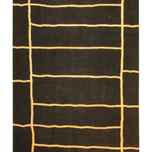 Contemporary  Rectangle WOOL / SILK Modern Hand Made Black Rug