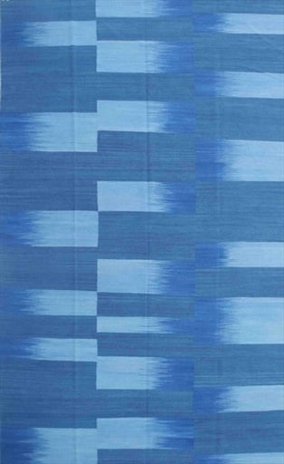 Contemporary  Rectangle WOOL Modern Hand Made Blue Rug