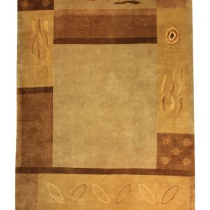 Contemporary  Rectangle WOOL Modern Hand Made Beige Rug