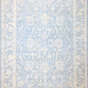 Transitional  Rectangle WOOL / SILK Tabriz Hand Made Blue Rug
