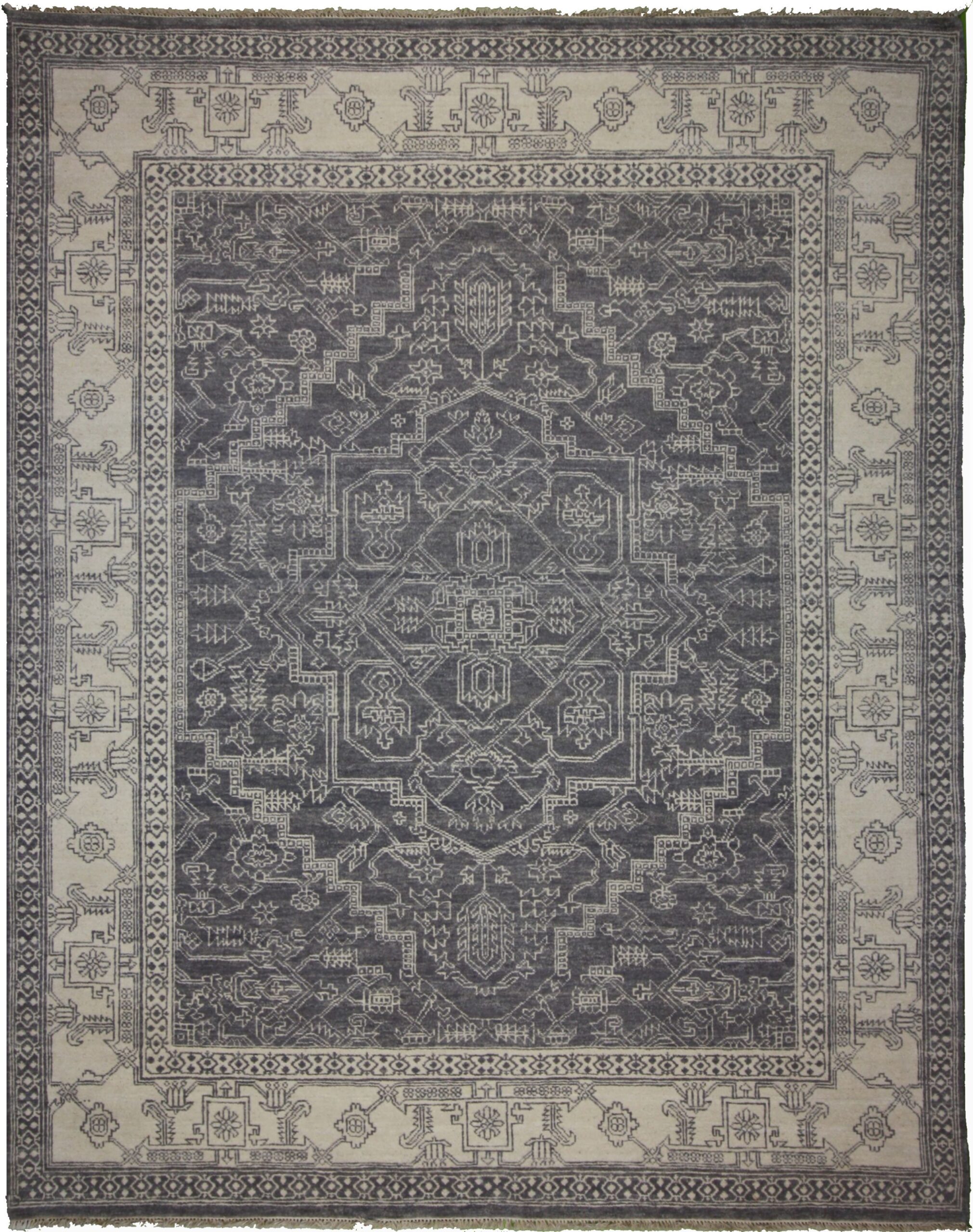 Traditional  Rectangle WOOL Traditional Hand Made Gray Rug