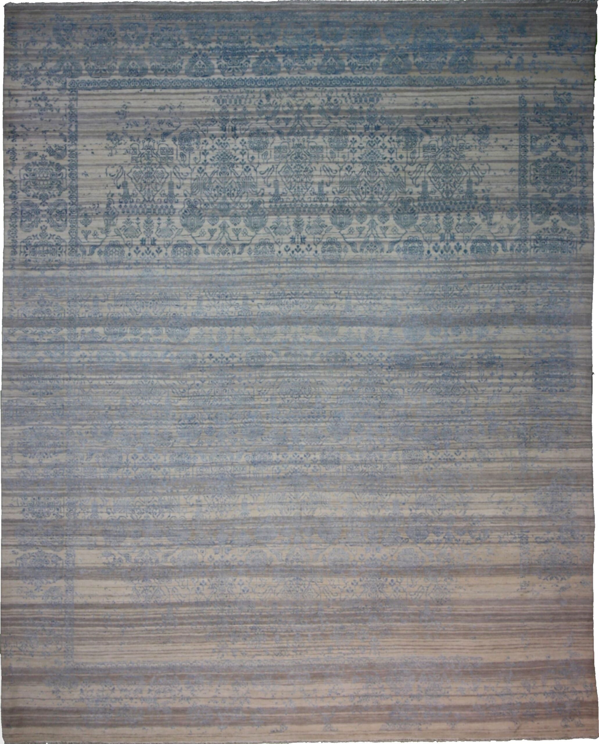 Transitional  Rectangle WOOL / SILK Modern Hand Made White Rug