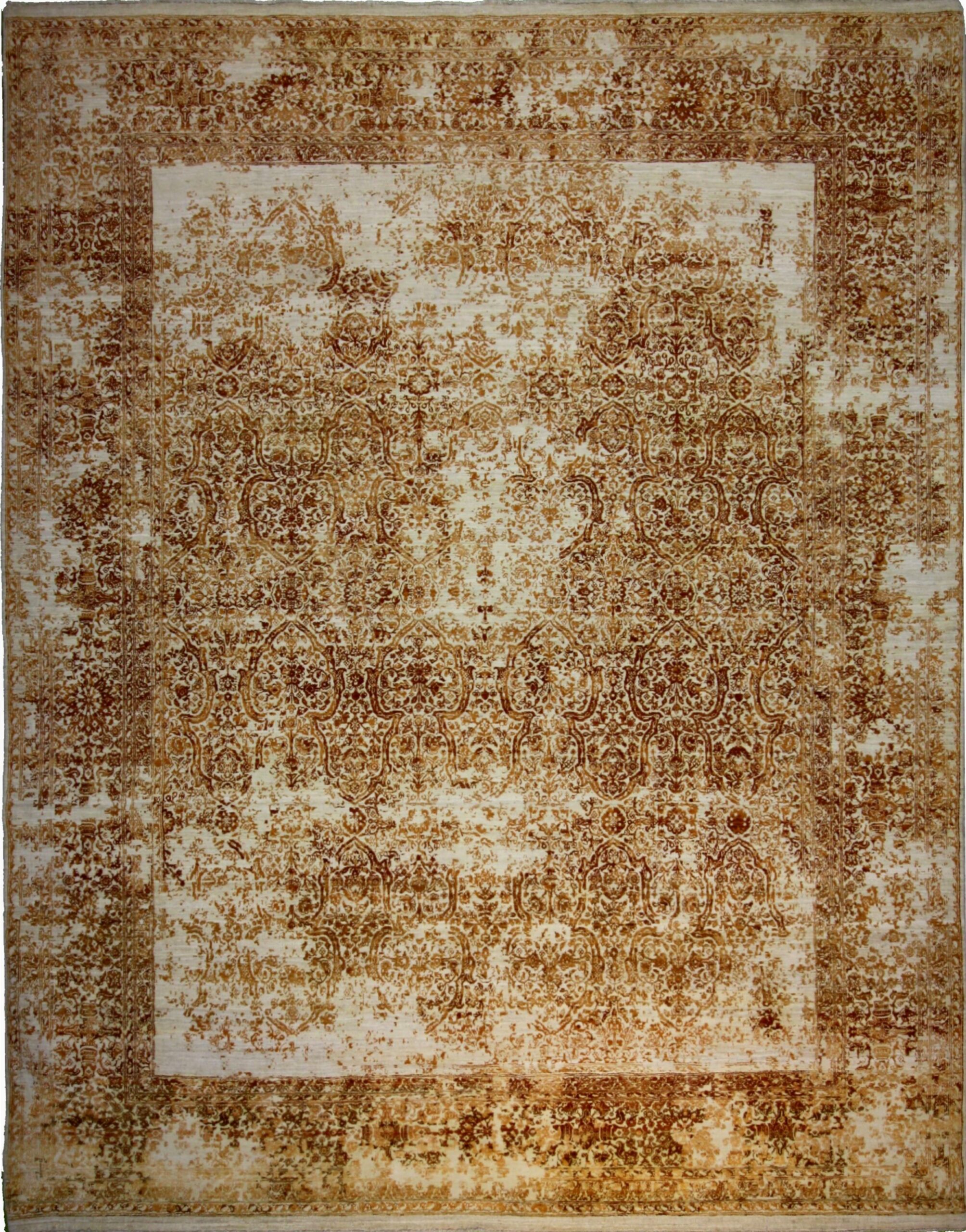 Transitional  Rectangle WOOL / SILK Transitional Hand Made Orange Rug