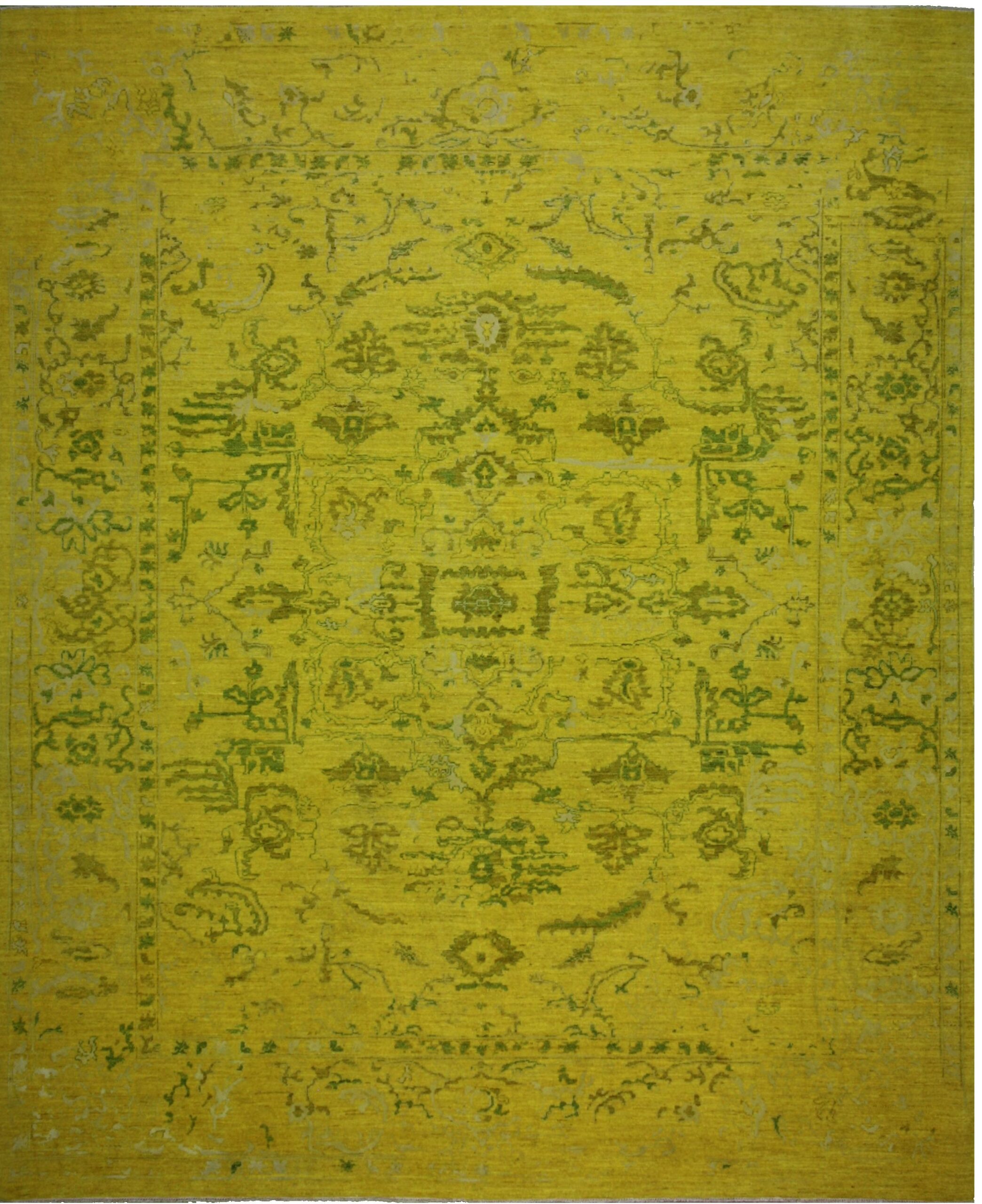 Transitional  Rectangle WOOL / SILK Pakistani Hand Made Yellow Rug