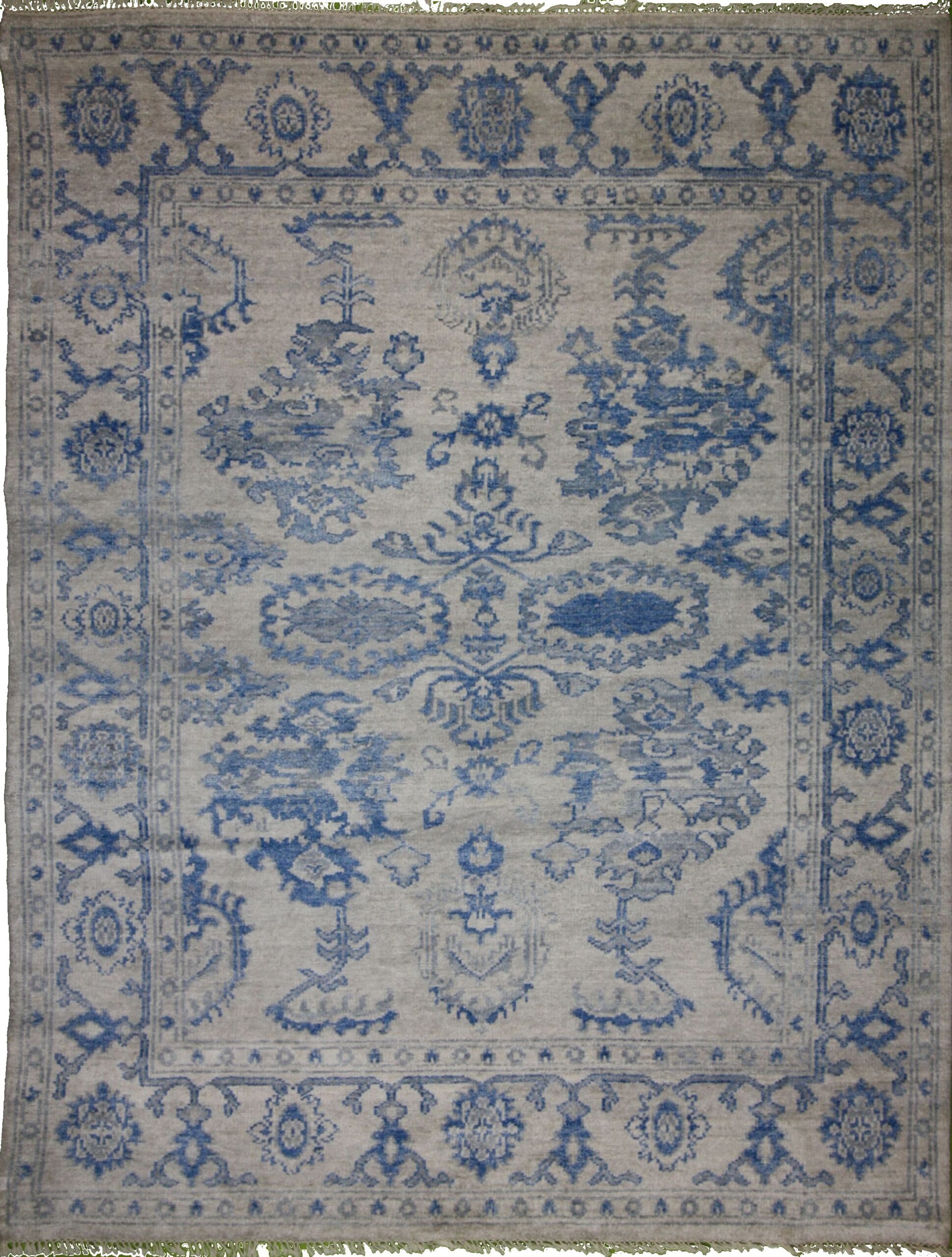Transitional  Rectangle WOOL Indian Hand Made Blue Lt Rug