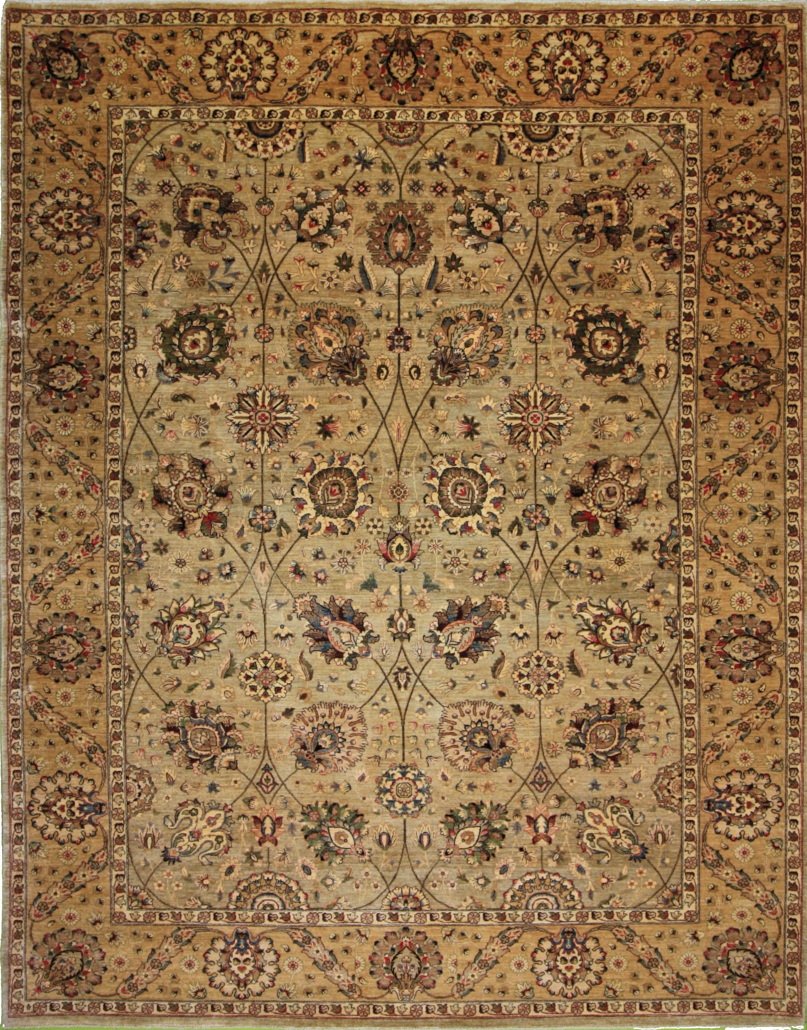 Pakistani Transitional Rectangle WOOL Hand Made Beige Rug