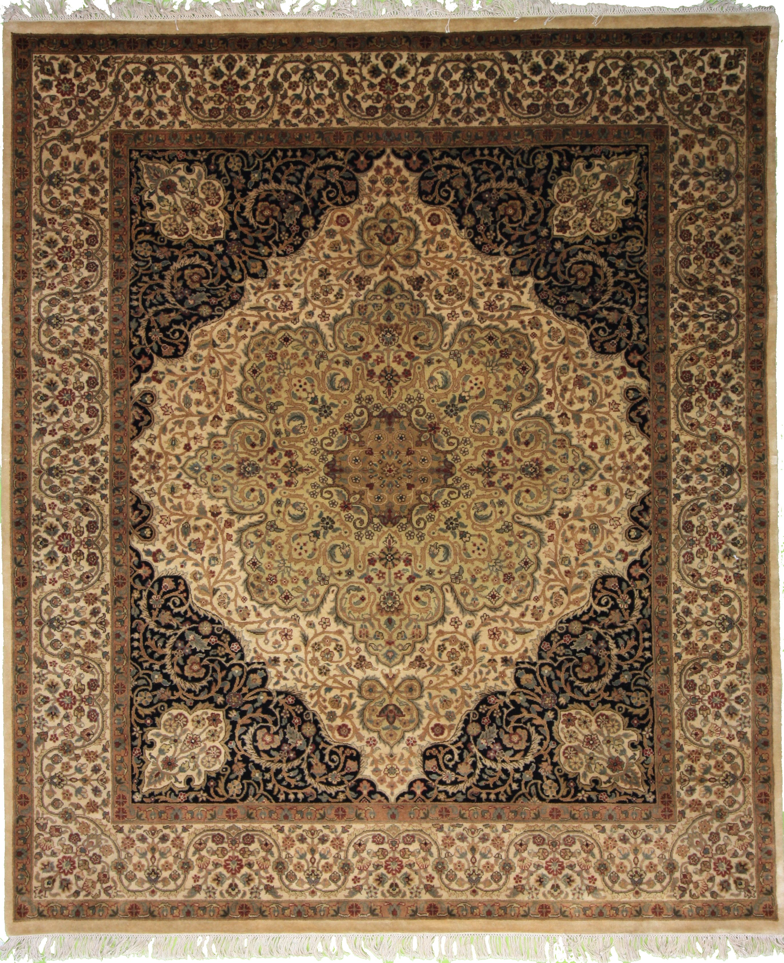 Traditional  Rectangle WOOL Indian Hand Made Black Rug OB-140449