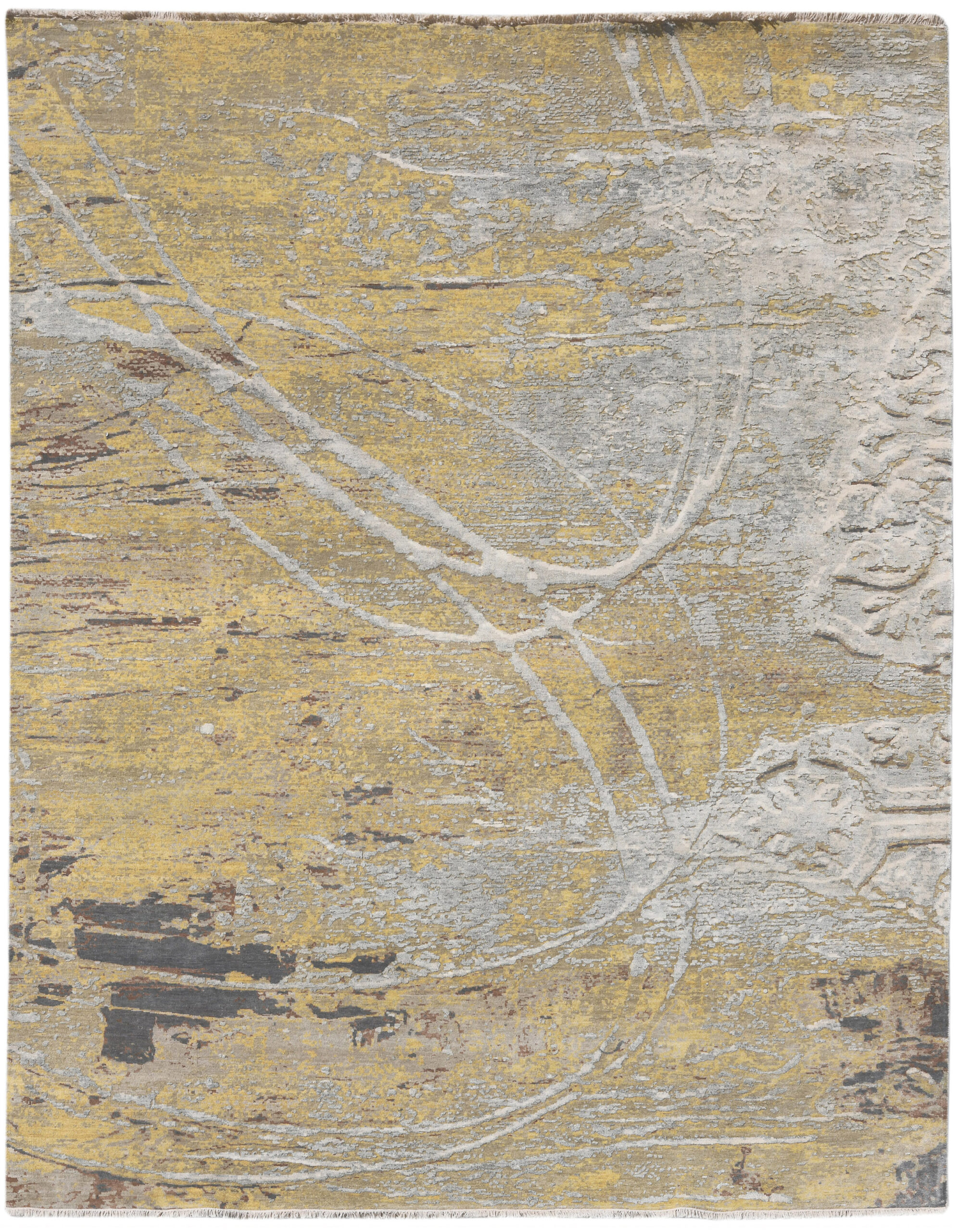 Contemporary  Rectangle WOOL / SILK Modern Hand Made Gray Rug