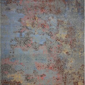 Contemporary  Rectangle WOOL Indian Hand Made Blue Rug