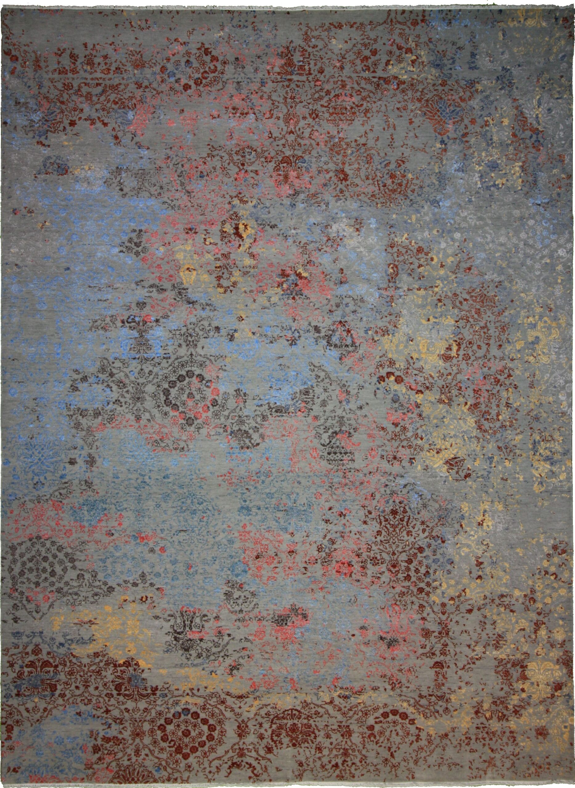 Contemporary  Rectangle WOOL Indian Hand Made Blue Rug