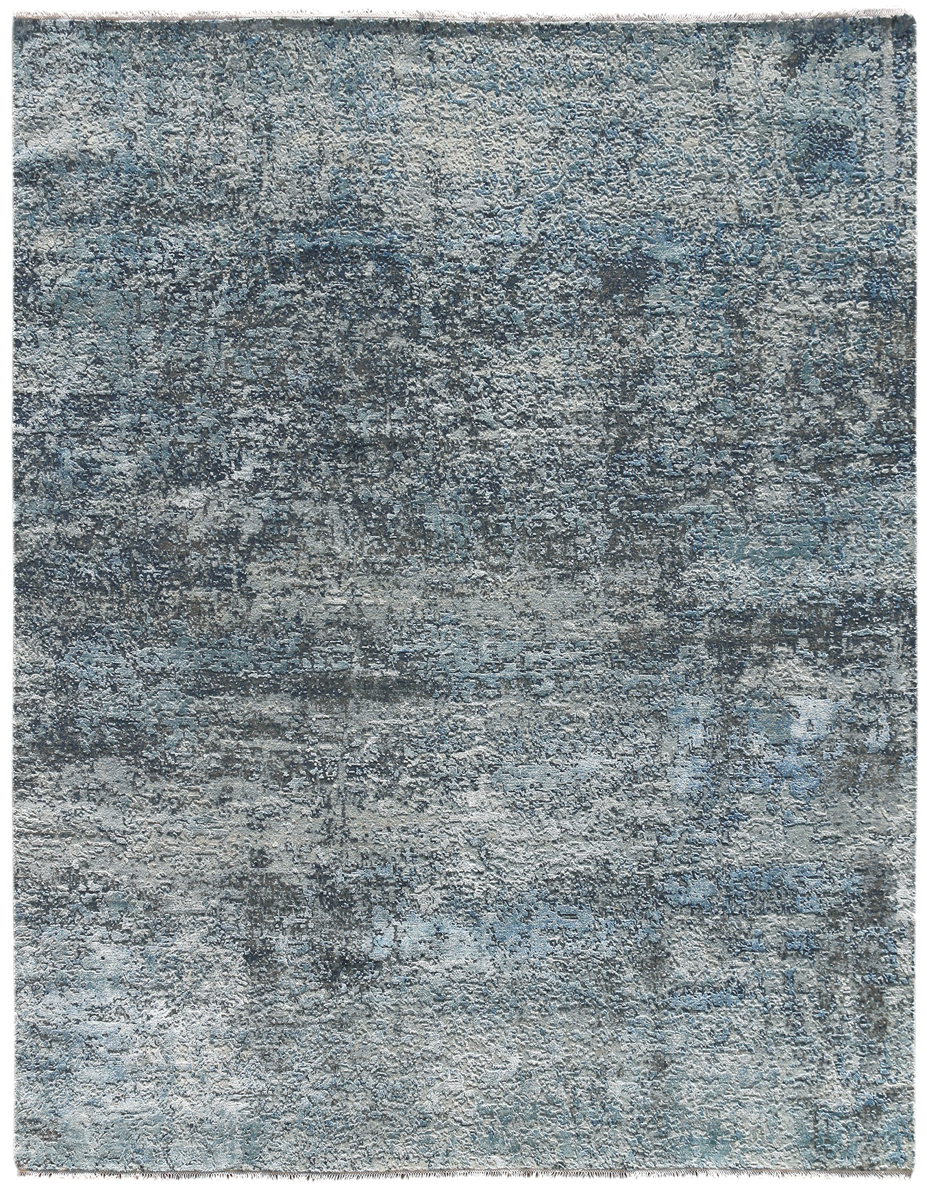 Contemporary  Rectangle WOOL Indian Hand Made Blue Rug