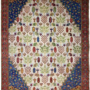 Traditional  Rectangle WOOL Indian Hand Made Ivory Rug