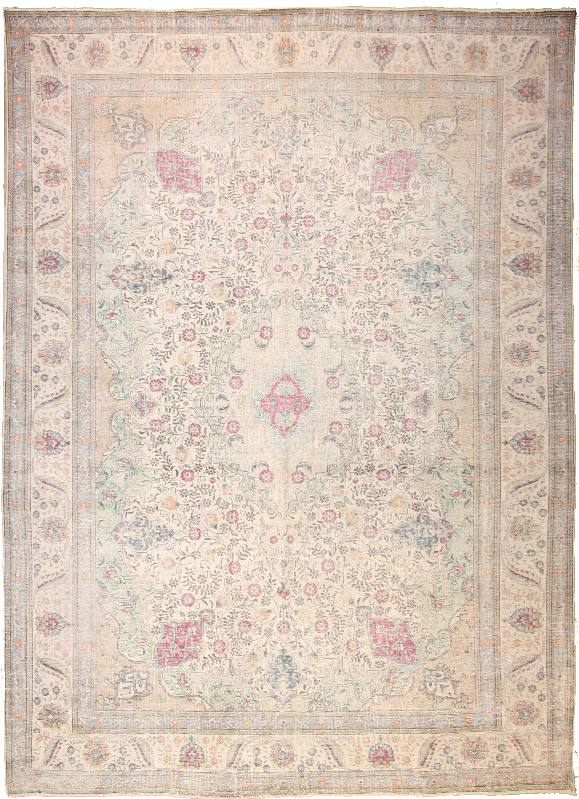 Traditional Rectangle WOOL Pakistani Hand Made Beige Ivory Rug