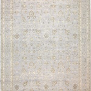 Traditional  Rectangle WOOL / SILK Indian Hand Tufted Blue Lt Rug