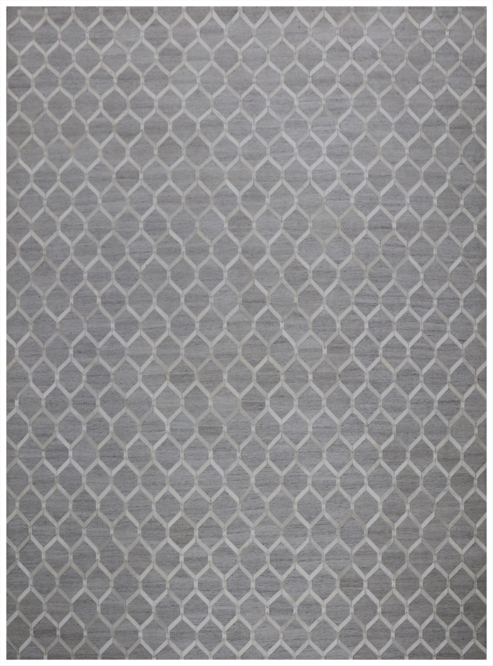 Contemporary  Rectangle Leather Indian Hand Made Gray Rug