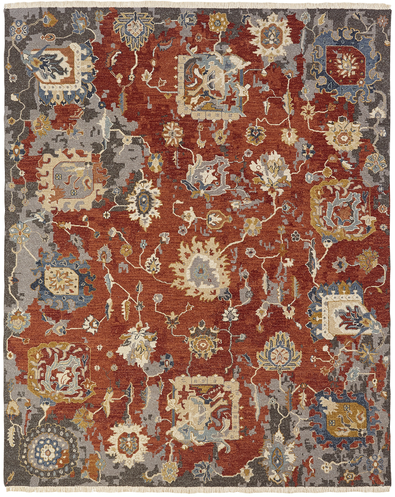 Transitional  Rectangle WOOL Indian Hand Made Orange Dk Rug