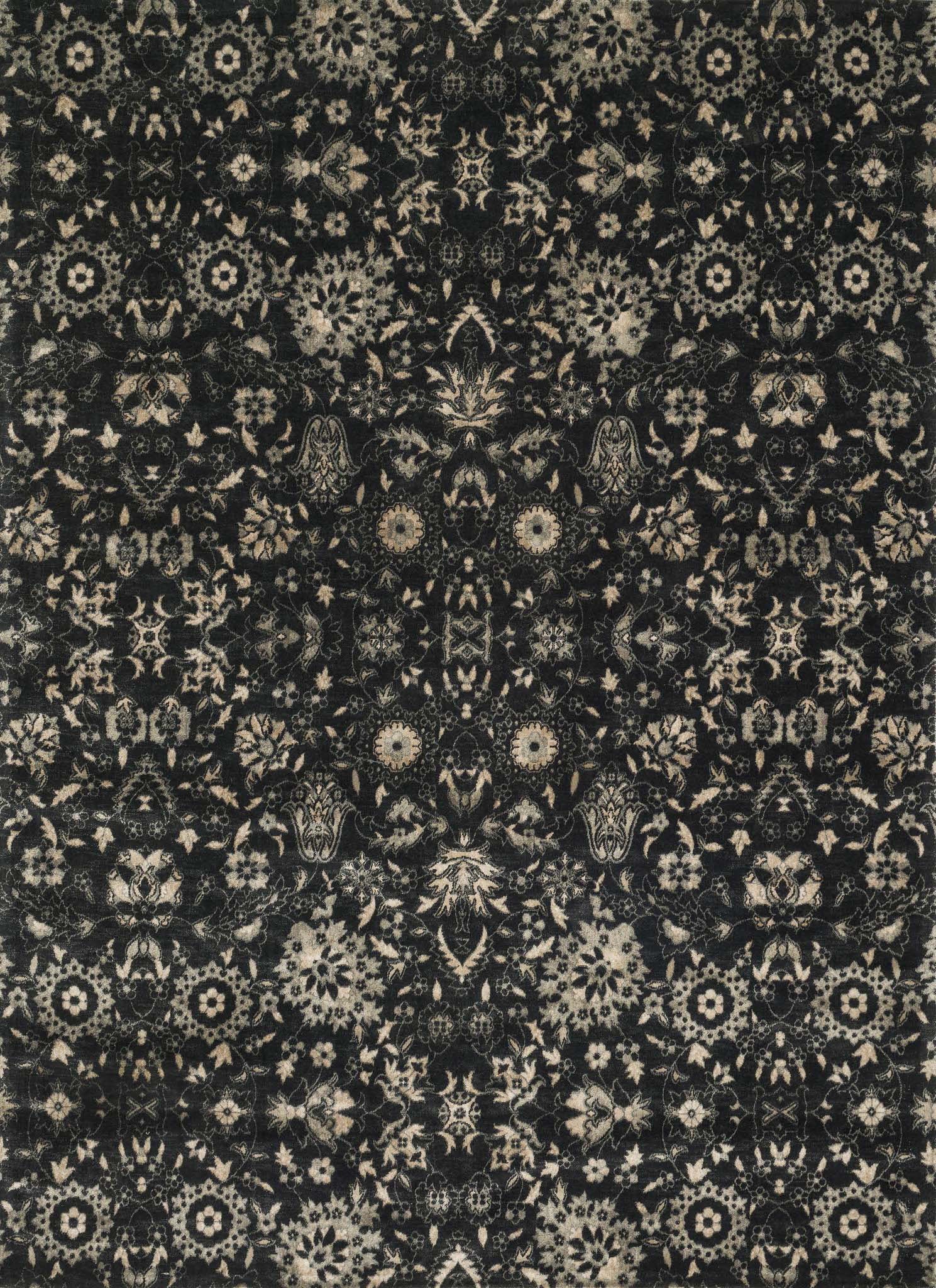 Transitional  Rectangle WOOL Agra Hand Made Black Rug