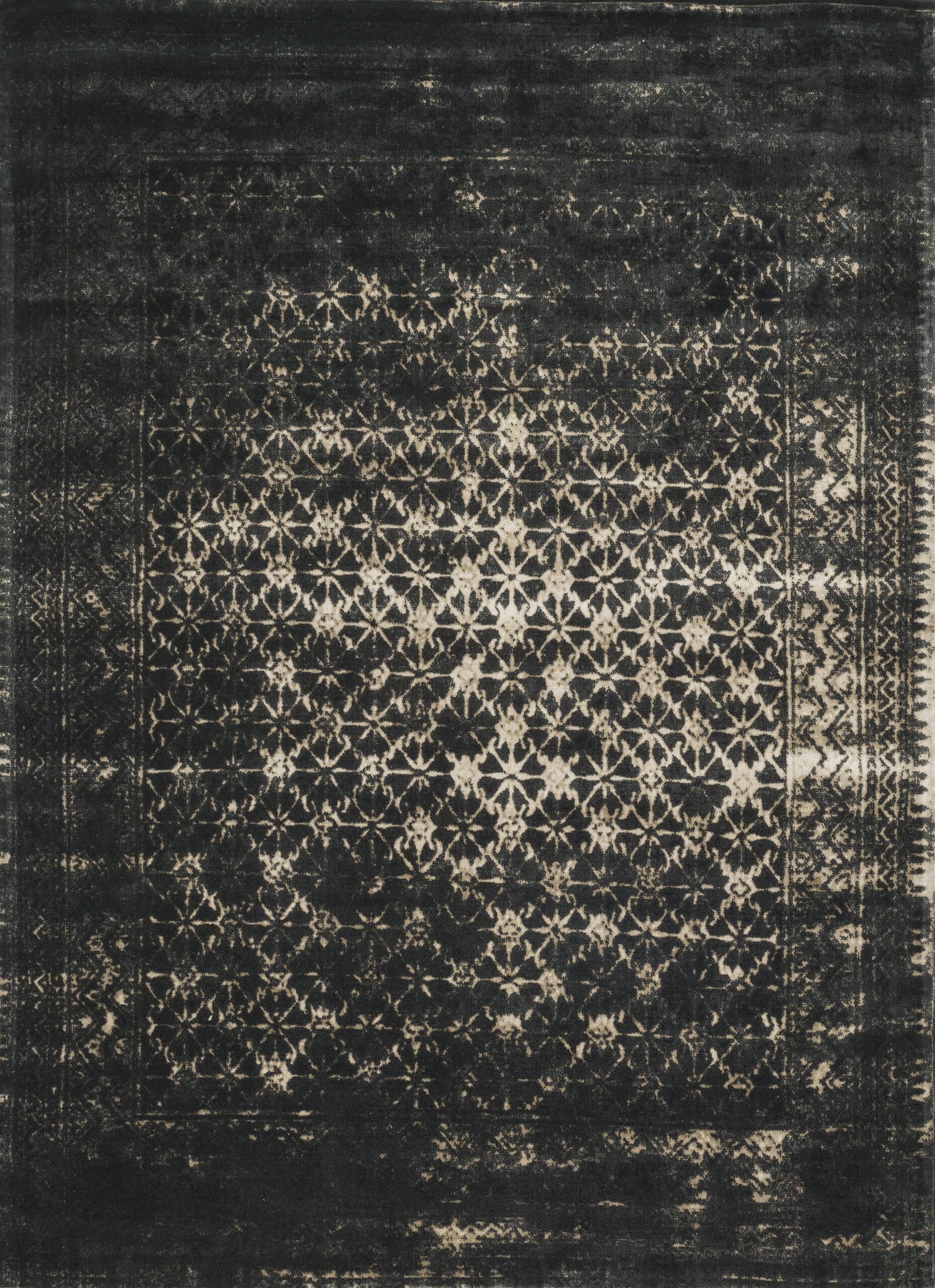 Transitional  Rectangle WOOL Transitional Machine Made Black Rug