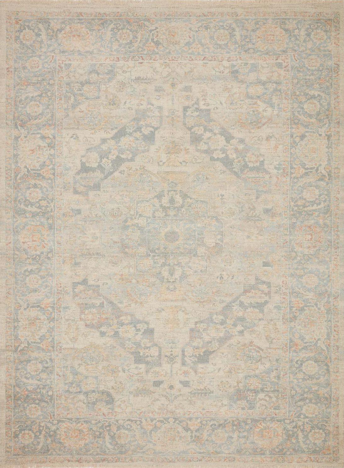 Transitional  Rectangle  Transitional Hand Made Bone / Bluestone Rug