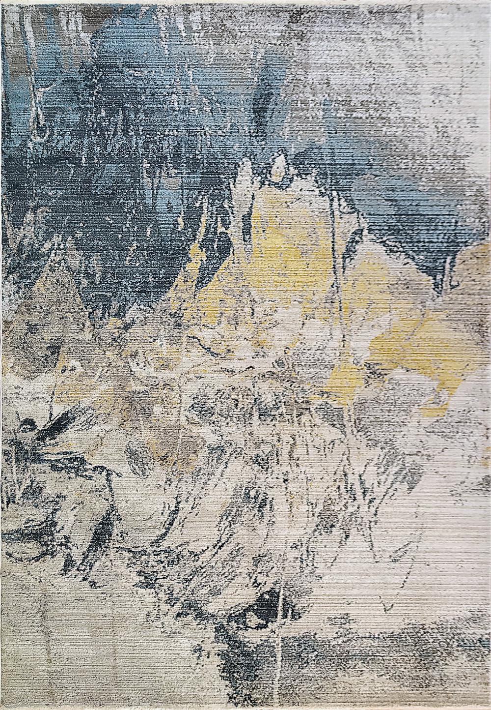 Contemporary  Rectangle Synthetic Modern Machine Made Cream Multi Rug