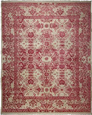 Beige & Pink Transitional Hand Knotted Wool & Silk Rug ? 8 x 10