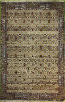 Blue Dk & Blue Lt Transitional Hand Knotted Wool Rug ? 4 x 6