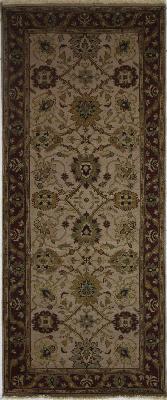 Brown & Ivory Traditional Hand Knotted Wool Rug ? 4 x 10