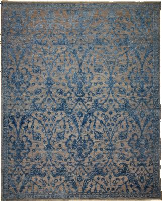 Gray & Blue Dk Transitional Machine Made Wool & Silk Rug ? 8 x 10