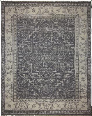 Gray & Ivory Traditional Hand Knotted Wool Rug ? 8 x 10