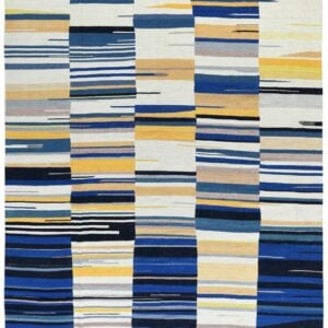Handmade Afghanistan Kilim Wool Rug in Blue and Ivory 9×12