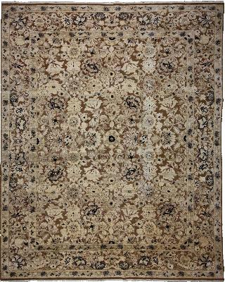 Ivory & Blue Traditional Hand Knotted Wool & Silk Rug ? 8 x 10