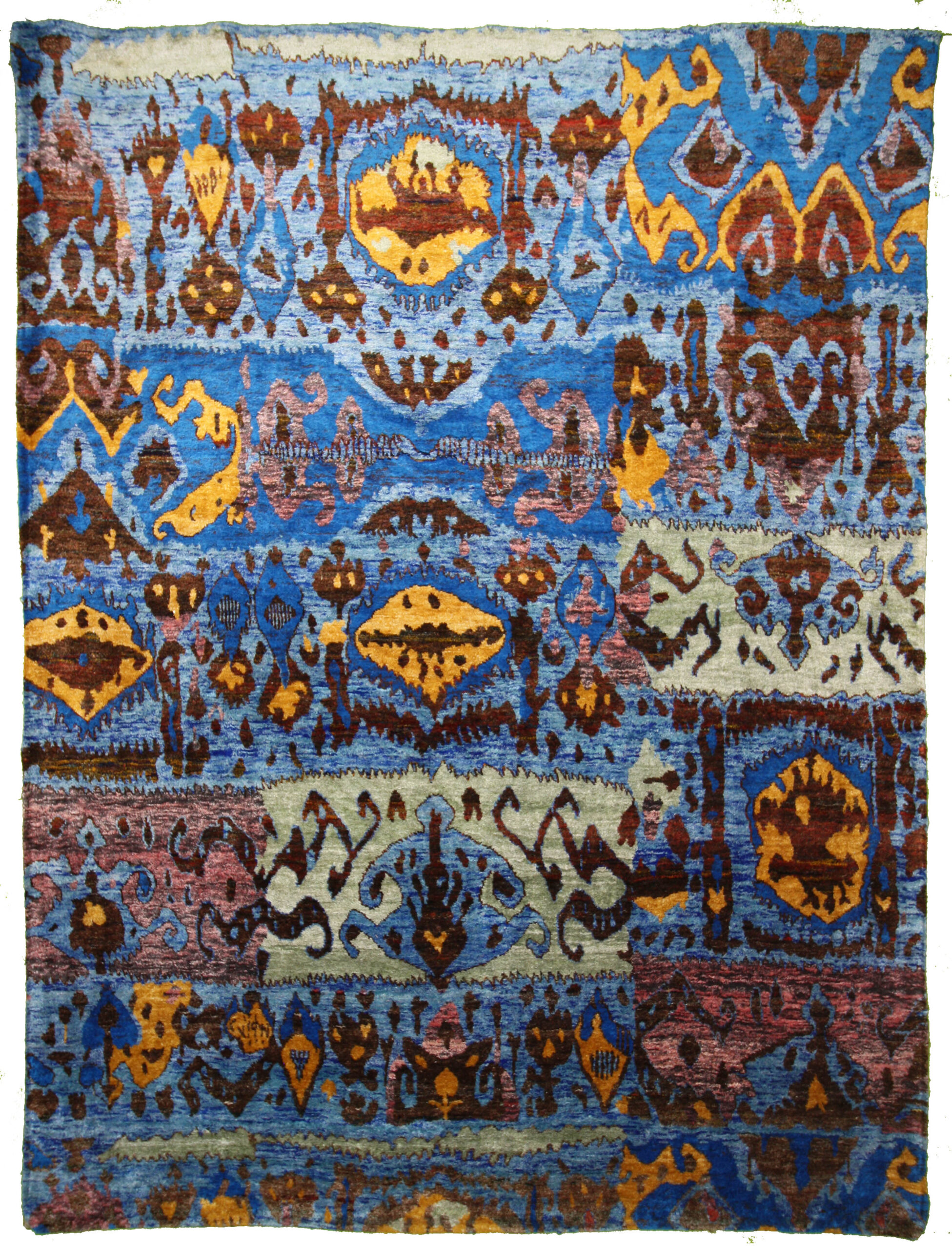L.Blue Transitional Hand Knotted Silk Rug ? 9 x 12