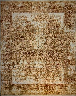 Orange & White Transitional Hand Knotted Wool & Silk Rug ? 8 x 10